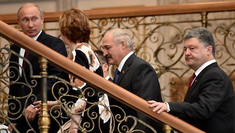 Rusijos prezidentas Vladimiras Putinas, ES užsienio politikos vadovė Catherine Ashton, Baltarusijos prezidentas Aleksandras Lukašenka ir Ukrainos prezidentas Petro Porošenka