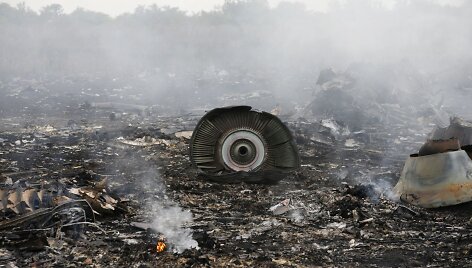 Numu&scaron;to &bdquo;Malaysia Airlines&ldquo; lėktuvo nuolaužos Donecke, Ukrainoje.
