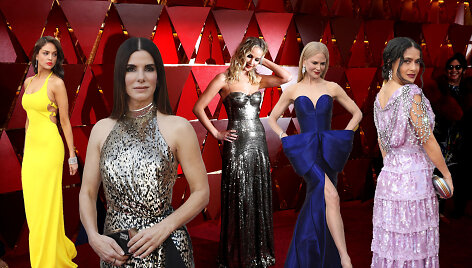 &bdquo;Oskarų&ldquo; vie&scaron;nios (i&scaron; kairės): Eiza Gonzalez, Sandra Bullock, Jennifer Lawrence, Nicole Kidman ir Salma Hayek