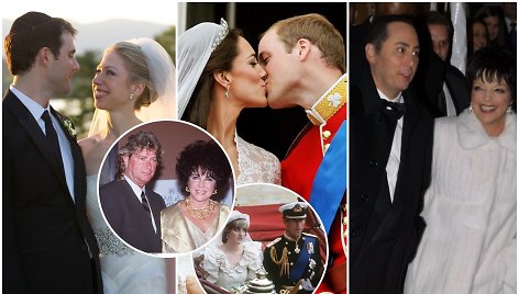 Chelsea Clinton ir Marcas Mezvinsky, Elizabeth Taylor ir Larry Fortensky, Princas Williamas ir Kate Middleton, Liza Minnelli ir Davidas Gestas