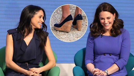 Meghan Markle ir Kate Middleton negali avėti batų su platforma &scaron;alia karalienės