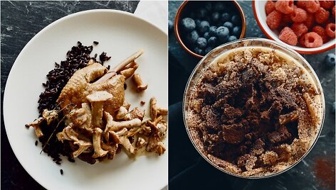 Antienos kul&scaron;elės &bdquo;confit&ldquo;  ir desertas su uogomis