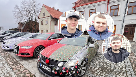 Kėdainiečiai Justas, Martynas ir Ignas Kalėdoms išpuošė savo automobilius. 