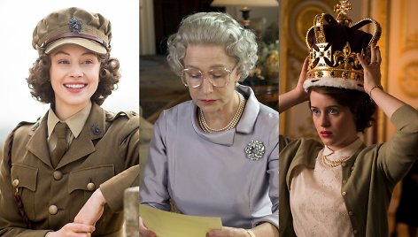 Sarah Gadon, Helen Mirren ir Claire Foy, vaidinusios karalienę Elžbietą II