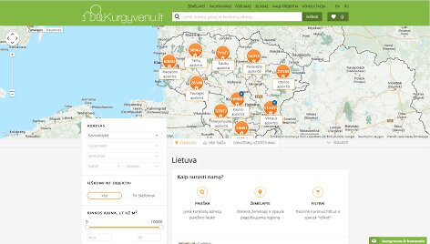 Interneto portale kurgyvenu.lt pateikiama informacija apire NT kainas, gyvenamosios aplinkos veiksnius: nusikalstamumą, oro užter&scaron;tumą, triuk&scaron;mą, mokesčius ir kt.