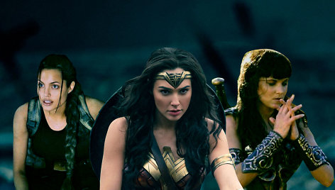 Super herojės – Lara Kroft (A.Jolie), Nuostabioji Moteris (G.Gadot), Ksena (L.Lawless)/ D.Gvildžio fotomontažas