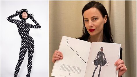 Agnė Kuzmickaitė ir modelis, vilkintis jos kurtą kombinezoną