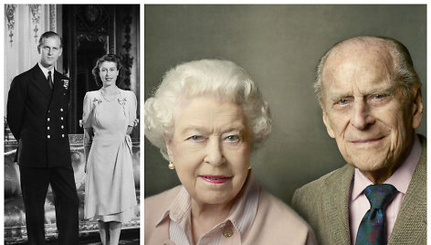 Princas Philipas bei Anglijos karalienė Elizabeth II 1947-aisiais ir 2016-aisiais