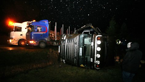 Pasvalio rajone nuo kelio nuvažiavo miškavežis