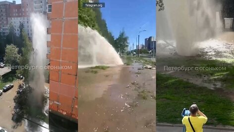 Sankt Peterburge &ndash; didžiuliai kar&scaron;to vandens &bdquo;fontanas&ldquo; iki penkto auk&scaron;to