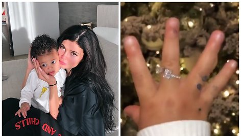 Kylie Jenner su dukra Stormi ir žiedas