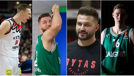 M.Echodas (kairėje), L.Kleiza (trečias iš kairės) yra kilę iš Kauno, bet atstovauja „Rytui“, o vilniečiai M.Gebenas ir K.Lukošiūnas (dešinėje) žaidžia „Žalgiryje“.