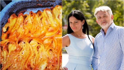 Jurga ir Paulius Jurkevičiai bei jų ruo&scaron;tas patiekalas
