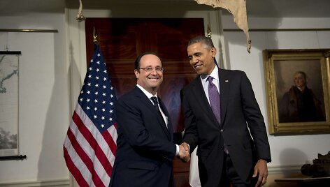 Prancūzijos prezidentas Francois Hollande'as ir JAV prezidentas Barackas Obama