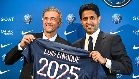 Luisas Enrique ir PSG bosas Nasseras Al-Khelaifi