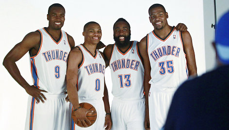 Serge'as Ibaka, Russellas Westbrookas, Jamesas Hardenas, Kevinas Durantas