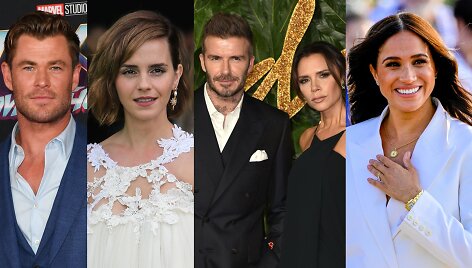 Chrisas Hemsworthas, Emma Watson, Davidas Beckhamas ir Victoria Beckham, Meghan Markle