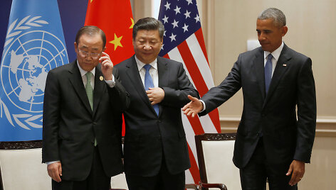 Ban Ki-moonas, Xi Jinpingas ir Barackas Obama