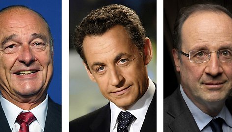 Prancūzijos prezidentai Jacques'as Chiracas, Nicolas Sarkozy ir Francois Hollande'as