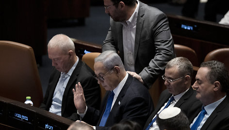 Izraelio ministras pirmininkas Benjaminas Netanyahu parlamento posėdžio metu