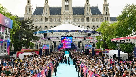 &bdquo;Eurovizijos&ldquo; turkio spalvos kilimo ceremonija Vienoje