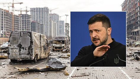 Volodymyras Zelenskis ir Kyjivo vaizdai 2022 m. kovą