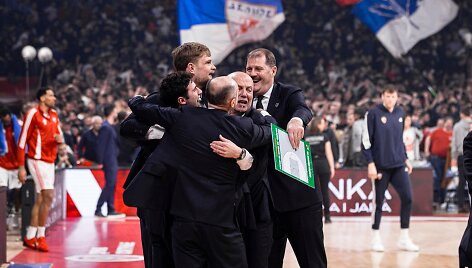 Kauno &bdquo;Žalgirio&ldquo; treneriai po pergalės Belgrade