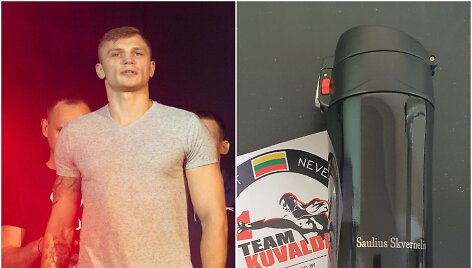 Sergejus Maslobojevas paruo&scaron;ė Sauliui Skverneliui dovaną &ndash; vardinę gertuvę