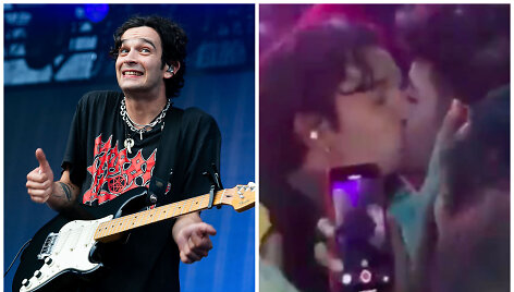 Grupės &bdquo;The 1975&ldquo; koncerto akimirka ir bučinys su gerbėju