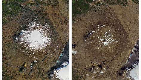Okj&ouml;kull ledynas 1986 m. ir 2019 m.