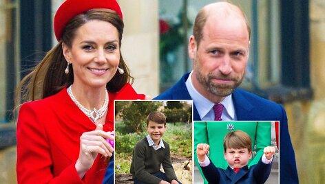 Velso princas Williamas ir princesė Catherine su sūnumi Louis