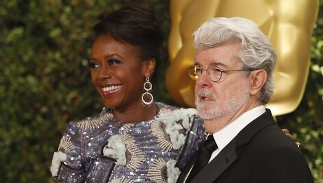 Režisierius George'as Lucasas su žmona Mellody Hobson