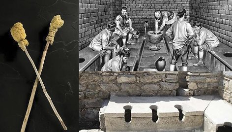 Senovės romėnai delikatų klausimą sprendė tiesmukai: naudojo specialią lazdą su kempine, kurią mirkė sūriame vandenyje