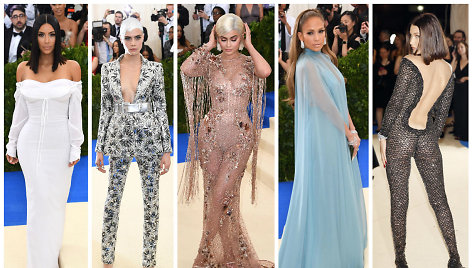 „Met Gala“ viešnios (iš kairės): Kim Kardashian, Cara Delevingne, Kylie Jenner, Jennifer Lopez ir Bella Hadid