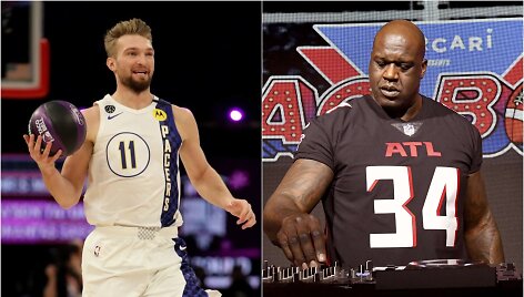 Shaqas (de&scaron;inėje) įsitikinęs, kad Domantas Sabonis laimės NBA įgūdžių konkursą