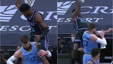 Jonas Valančiūnas nusviedė žemyn ant jo kabojusį Chimezie Metu
