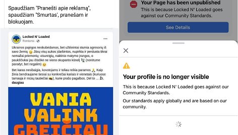 Užblokuota „Locked n' Loaded“ „Facebook“ paskyra