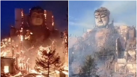 Kinijos šiaurės vakarinėje Gansu provincijoje kilęs gaisras apgadino milžinišką Budos statulą