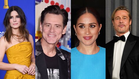 Sandra Bullock, Jimas Carrey, Meghan Markle, Bradas Pittas