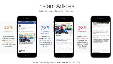 &bdquo;Facebook&ldquo; teigia, kad naudojant &bdquo;Instant Articles&ldquo; straipsnių skaitomumas i&scaron;auga