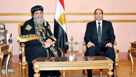 Egipto koptų popiežius Teodoras II ir Egipto politinis lyderis Abdelis Fattahas al-Sisi