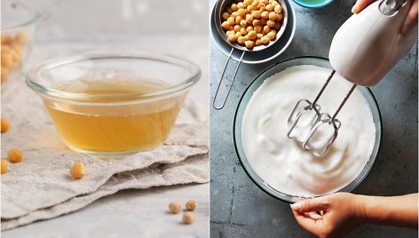 „Aquafaba“ išplakus supanašėja su plaktais kiaušinio baltymais