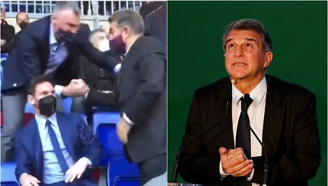 Joano Laportos (dė&scaron;inėje) inauguracijoje apsilankė &Scaron;arūnas Jasikevičius ir Lionelis Messi