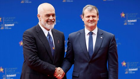 Premjeras Gintautas Paluckas Tiranoje vykstančiame Europos politinės bendrijos susitikime / LUDOVIC MARIN / AFP