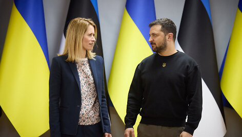 Estijos ministrė pirmininkė Kaja Kallas ir Ukrainos prezidentas Volodymyras Zelenskis