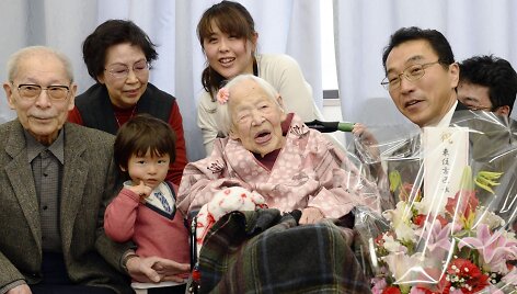 117 gimtadienį &scaron;večianti Misao Okawa su artimaisiais 