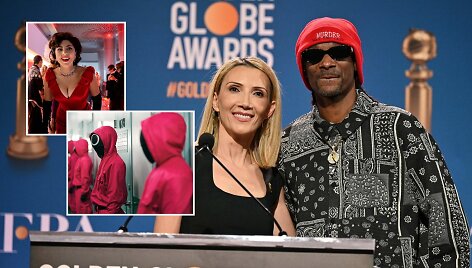 Lady Gaga, &bdquo;Squid Game&ldquo;, Holivudo užsienio spaudos asociacijos prezidentė Helen Hoehne ir reperis Snoop Doggas