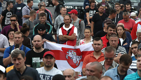 Mitinguojantys trą&scaron;ų įmonės &bdquo;Belaruskalij&ldquo; darbuotojai