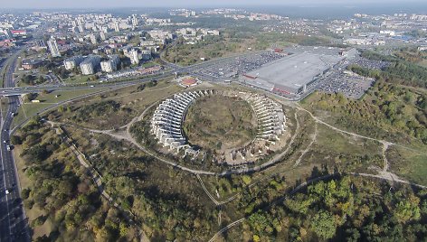 Stadionas ant Šeškinės kalno iš paukščio skrydžio