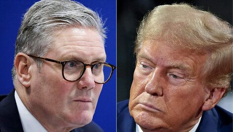 Britų ministras pirmininkas Keiras Starmeris ir i&scaron;rinktasis JAV prezidentas Donaldas Trumpas / LUDOVIC MARIN JEFF KOWALSKY / AFP